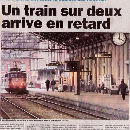 ContrÃ´le qualitÃ©: DÃ©parts et arrivÃ©es des trains Ã  Toulouse Matabiau le 4 octobre 2002 de 14h